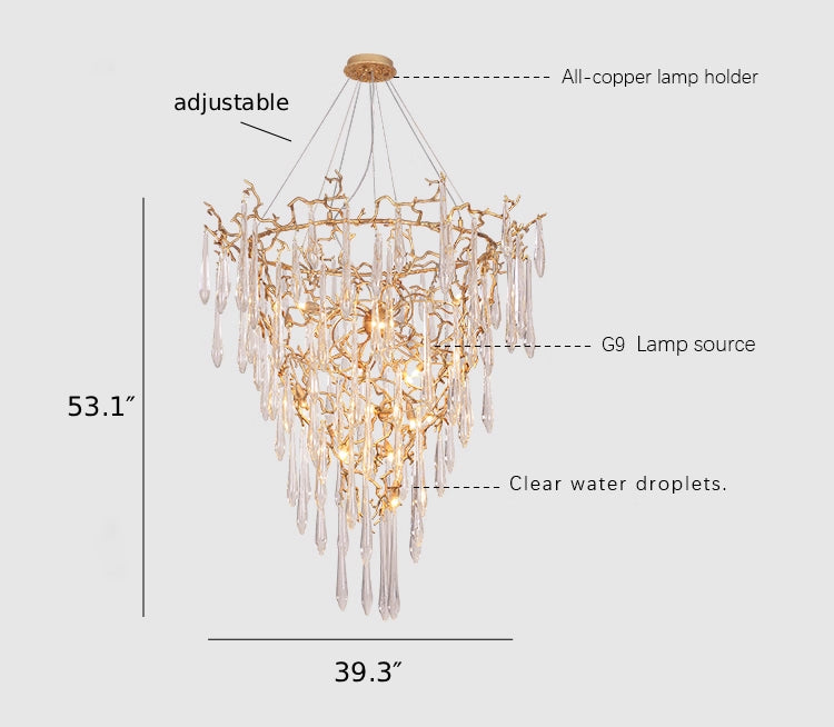 Modern French Branch Crystal Raindrop Chandelier