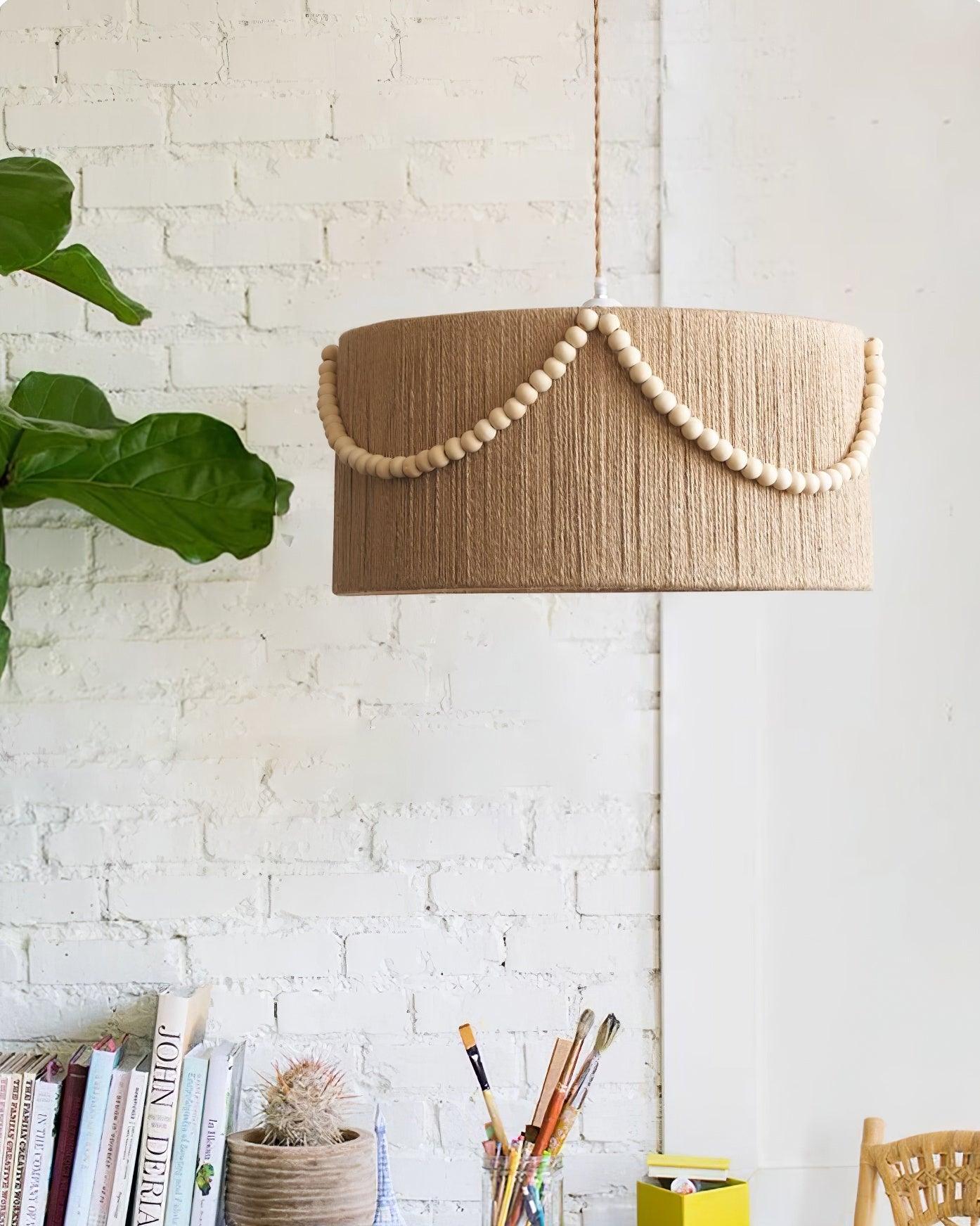 Pearl Rattan Drum Pendant Light - Loonglight