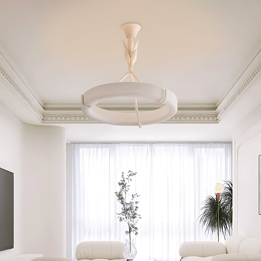 French White Plaster Chandelier in a compact bright living room