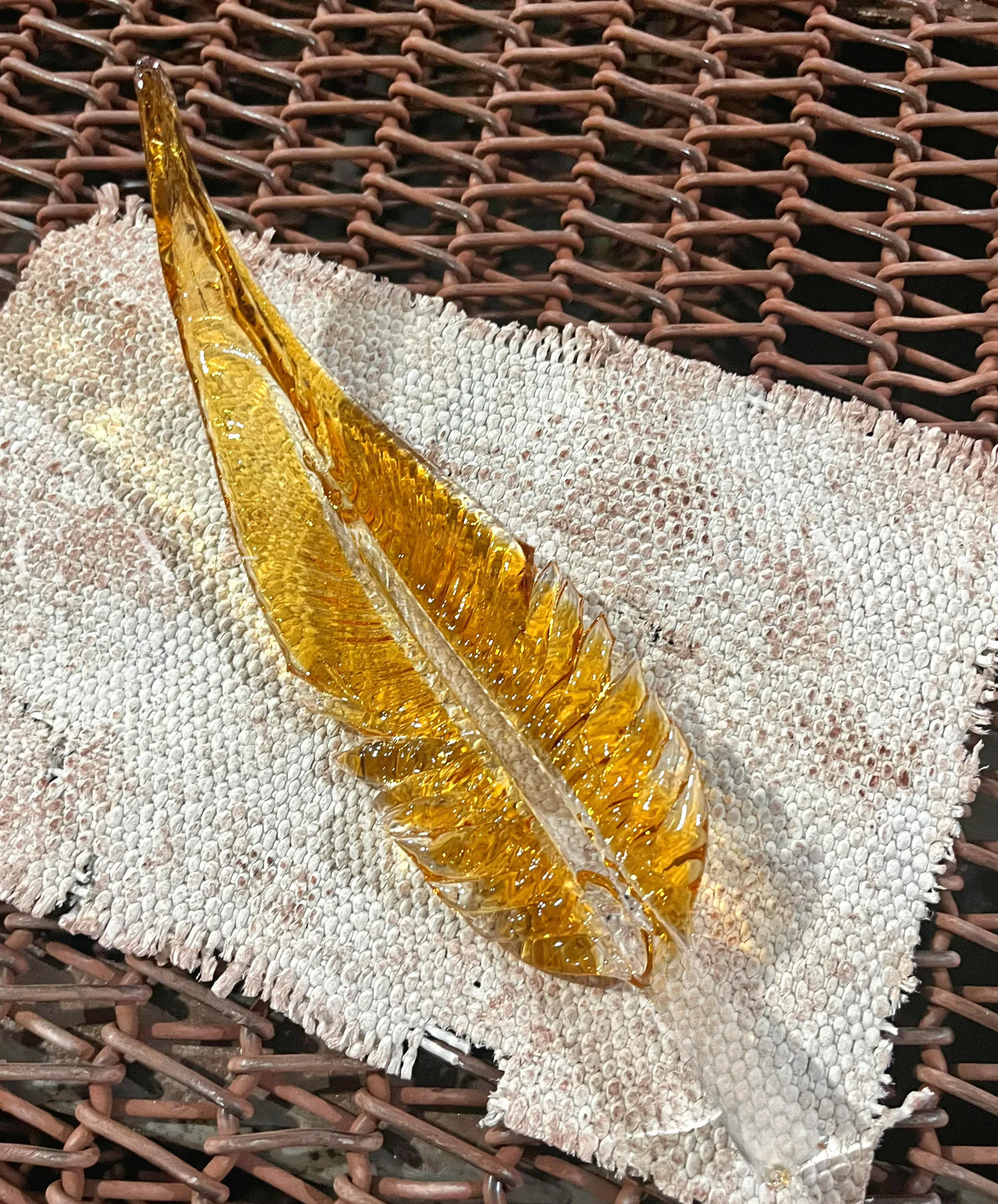 Amber Glass Feather Pendant