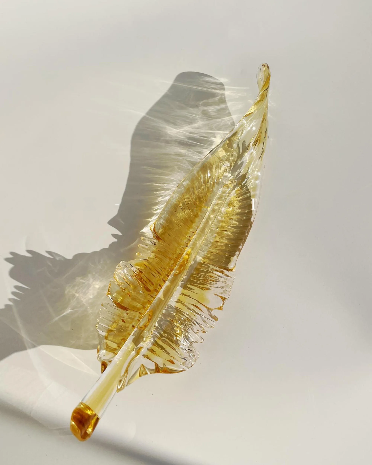 Amber Glass Feather Pendant