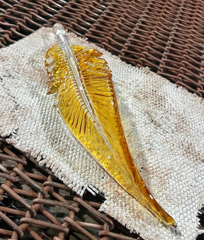 Amber Glass Feather Pendant