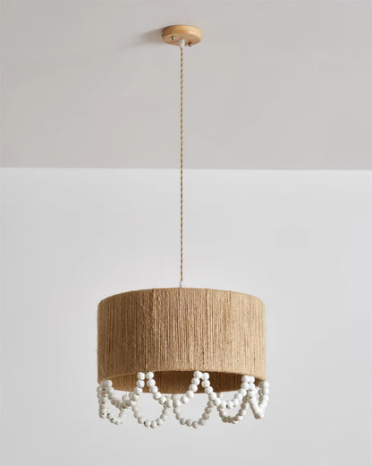 Pearl Rattan Drum Pendant Light B