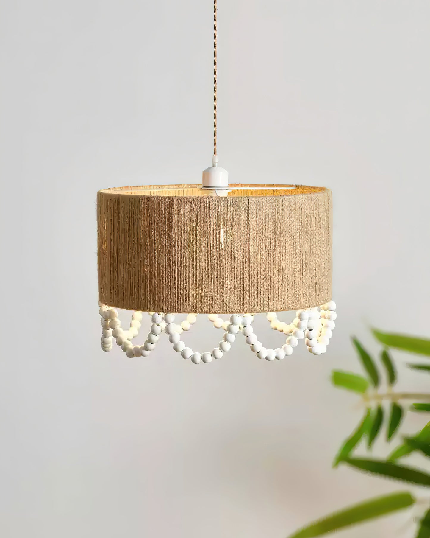 Pearl Rattan Drum Pendant Light B