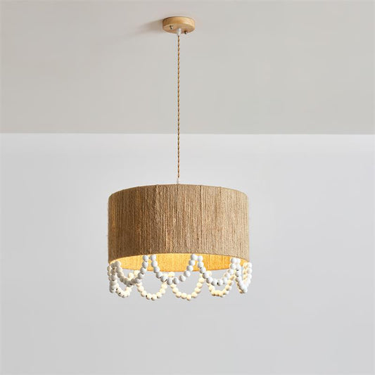 Pearl Rattan Drum Pendant Light B