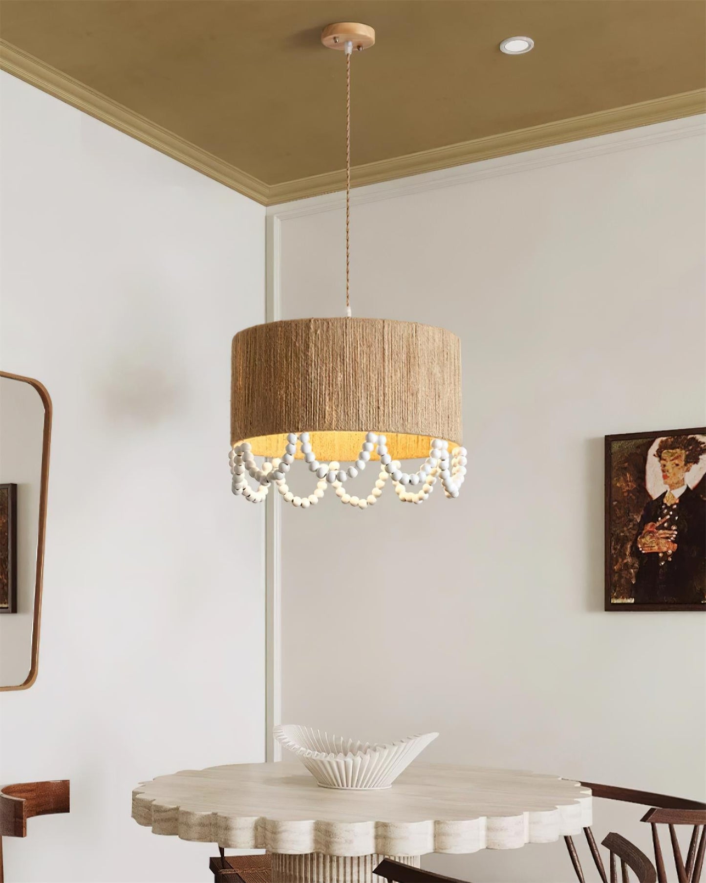 Pearl Rattan Drum Pendant Light B