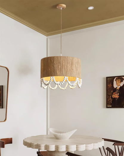 Pearl Rattan Drum Pendant Light B