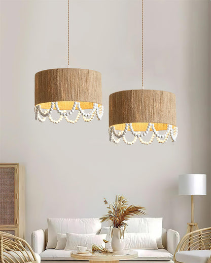 Pearl Rattan Drum Pendant Light B