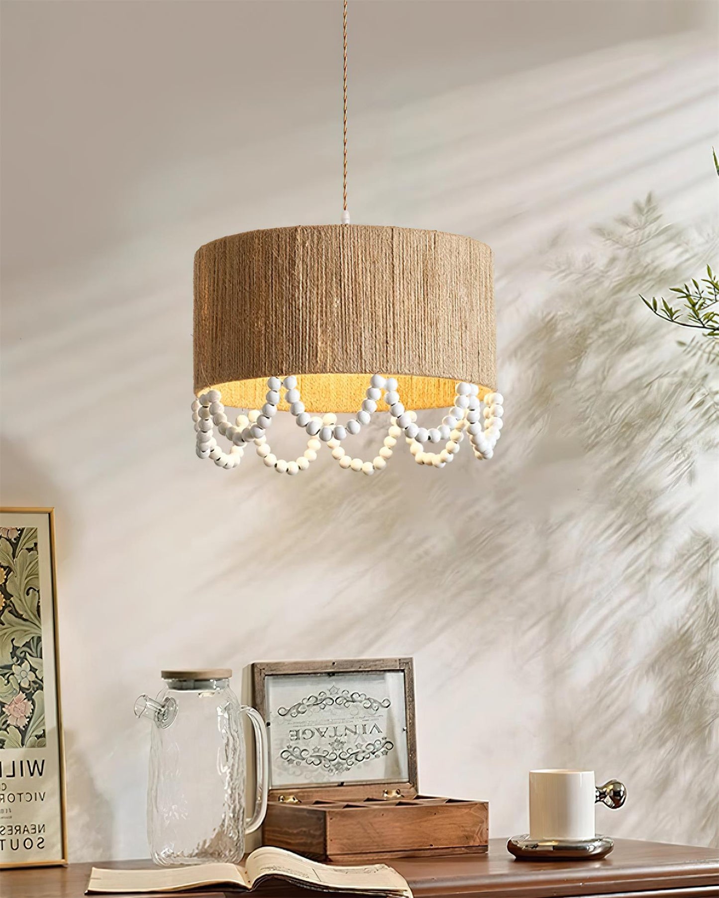Pearl Rattan Drum Pendant Light B