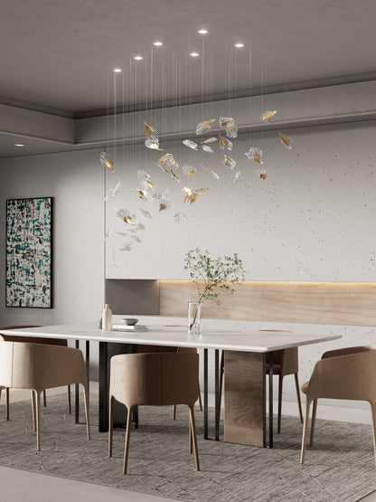 Scattered Glass Leaf Chandelier - Loonglight