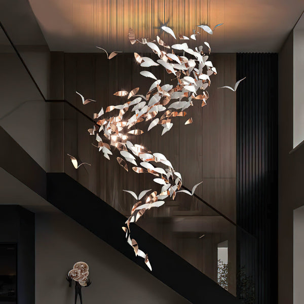 Golden Leaf Cascade Spiral Chandelier