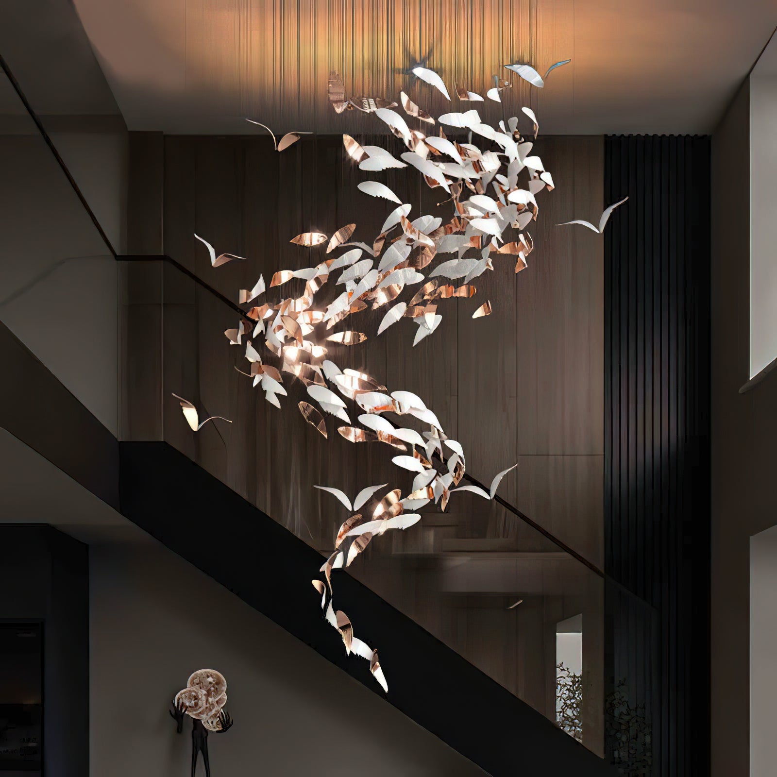 Golden Leaf Cascade Spiral Chandelier - Loonglight