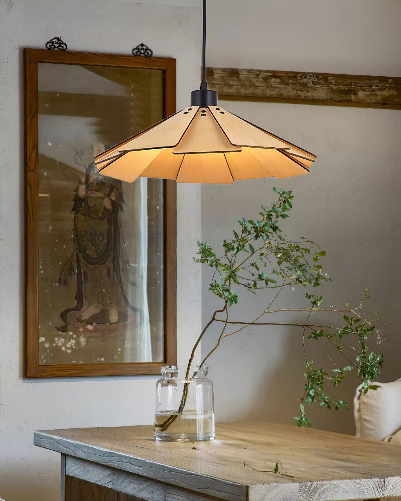 Roof-shaped Wooden Pendant Light - Loonglight