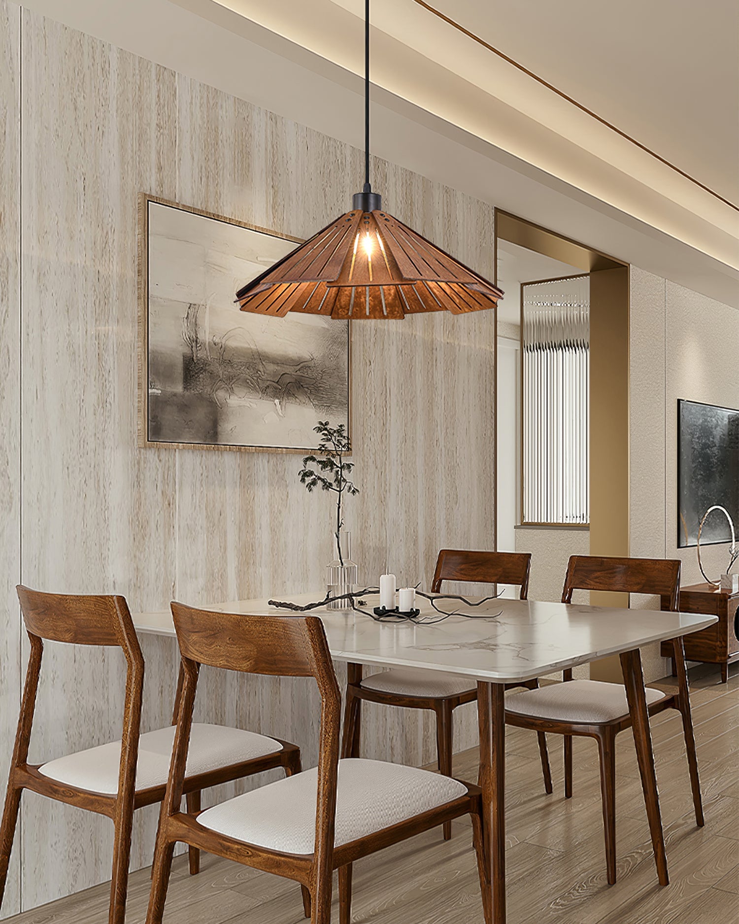 Roof-shaped Wooden Pendant Light - Loonglight