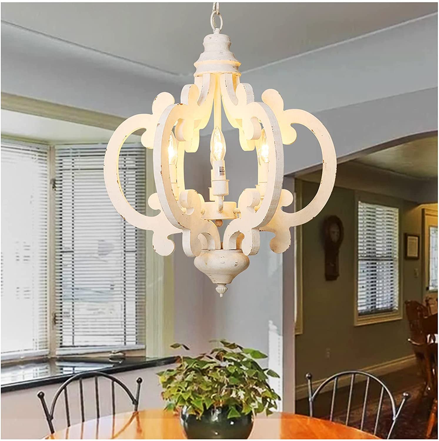 Distressed Solid Wood Chandelier - Loonglight