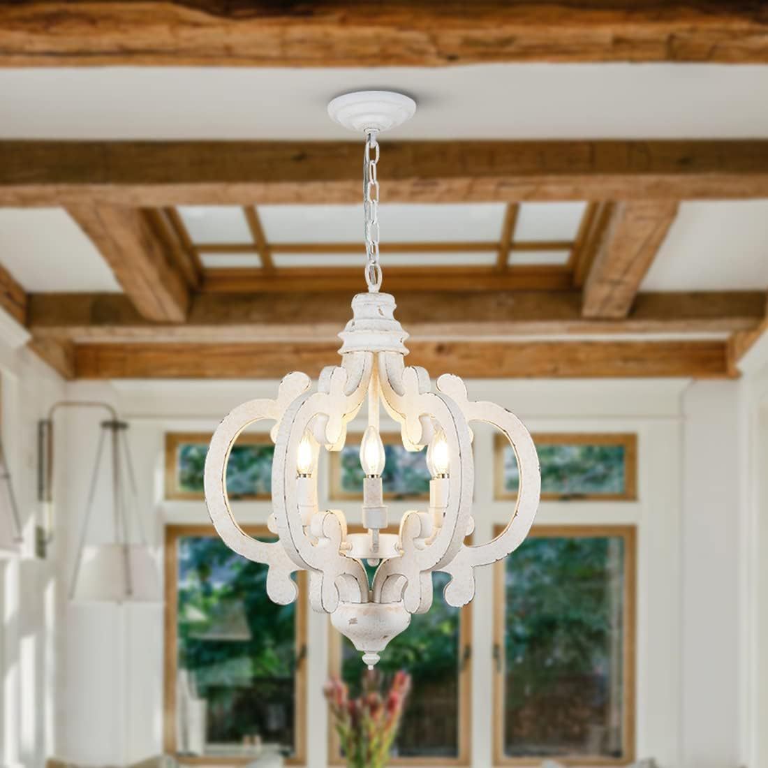 Distressed Solid Wood Chandelier - Loonglight