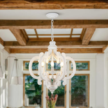 Distressed Solid Wood Chandelier - Loonglight