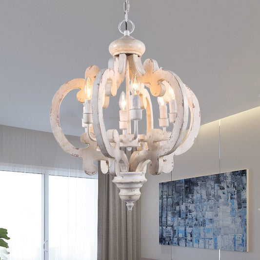 Distressed Solid Wood Chandelier - Loonglight
