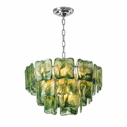 Emerald Green Ripples Murano Glass Tiered Chandelier