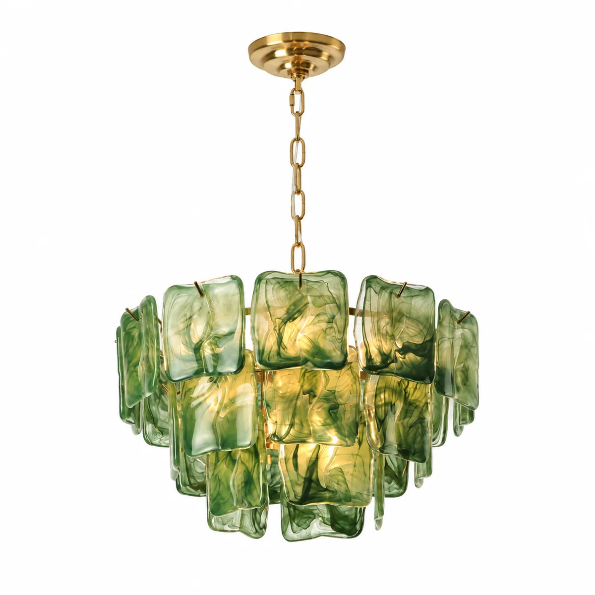 Emerald Green Ripples Murano Glass Tiered Chandelier