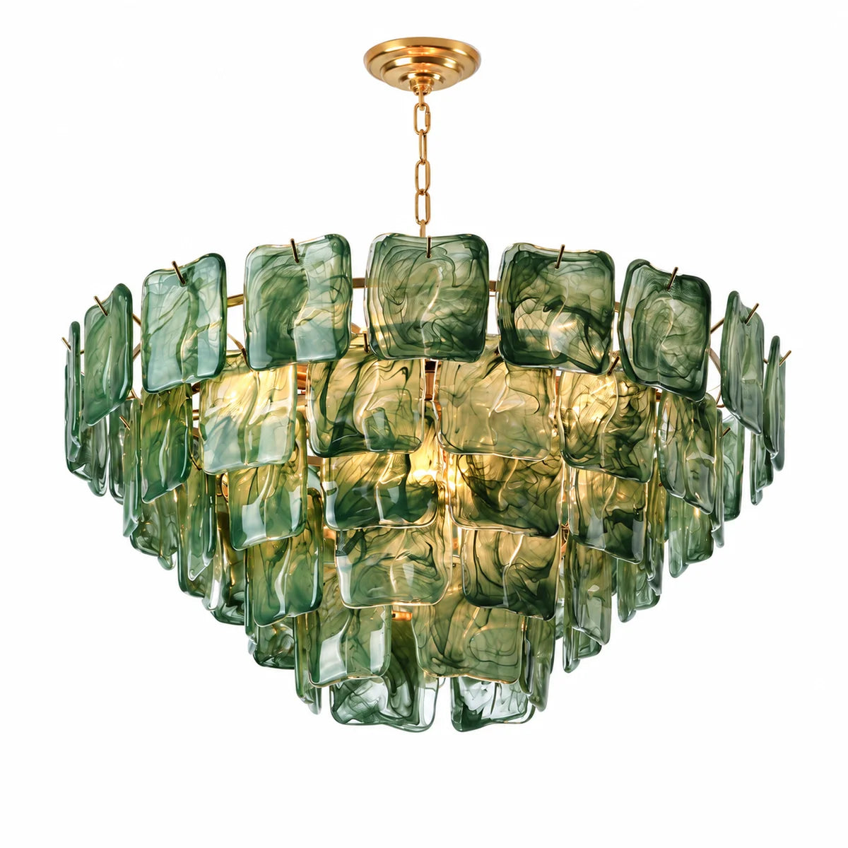 Emerald Green Ripples Murano Glass Tiered Chandelier