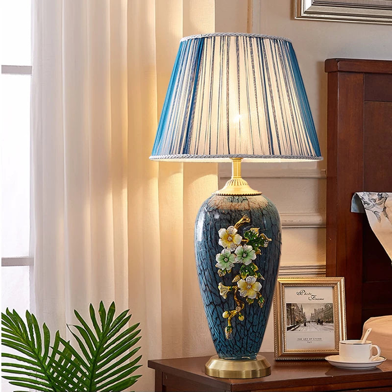 Florence Blue Floral Enamel Table Lamp