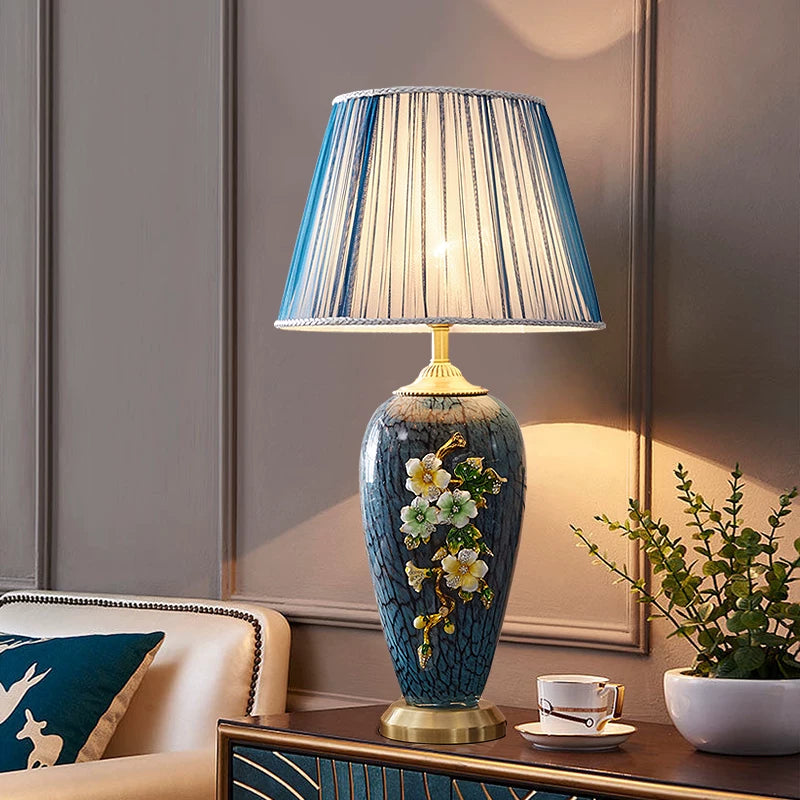 Florence Blue Floral Enamel Table Lamp