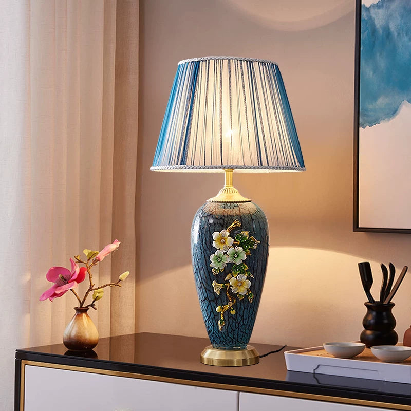 Florence Blue Floral Enamel Table Lamp