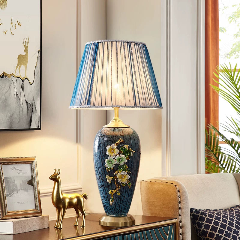 Florence Blue Floral Enamel Table Lamp