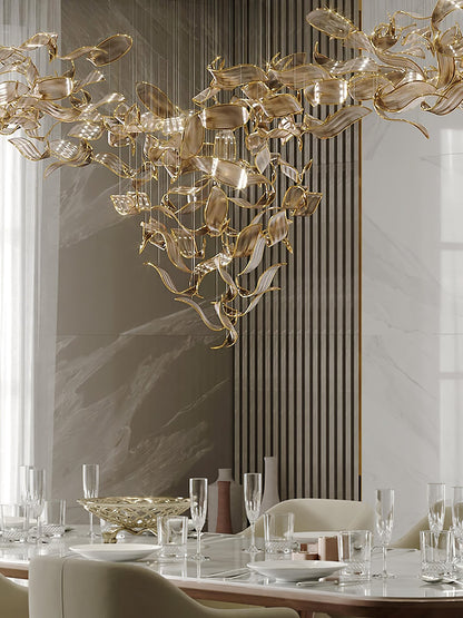 Fluttering Glass Leaf Chandelier - Loonglight