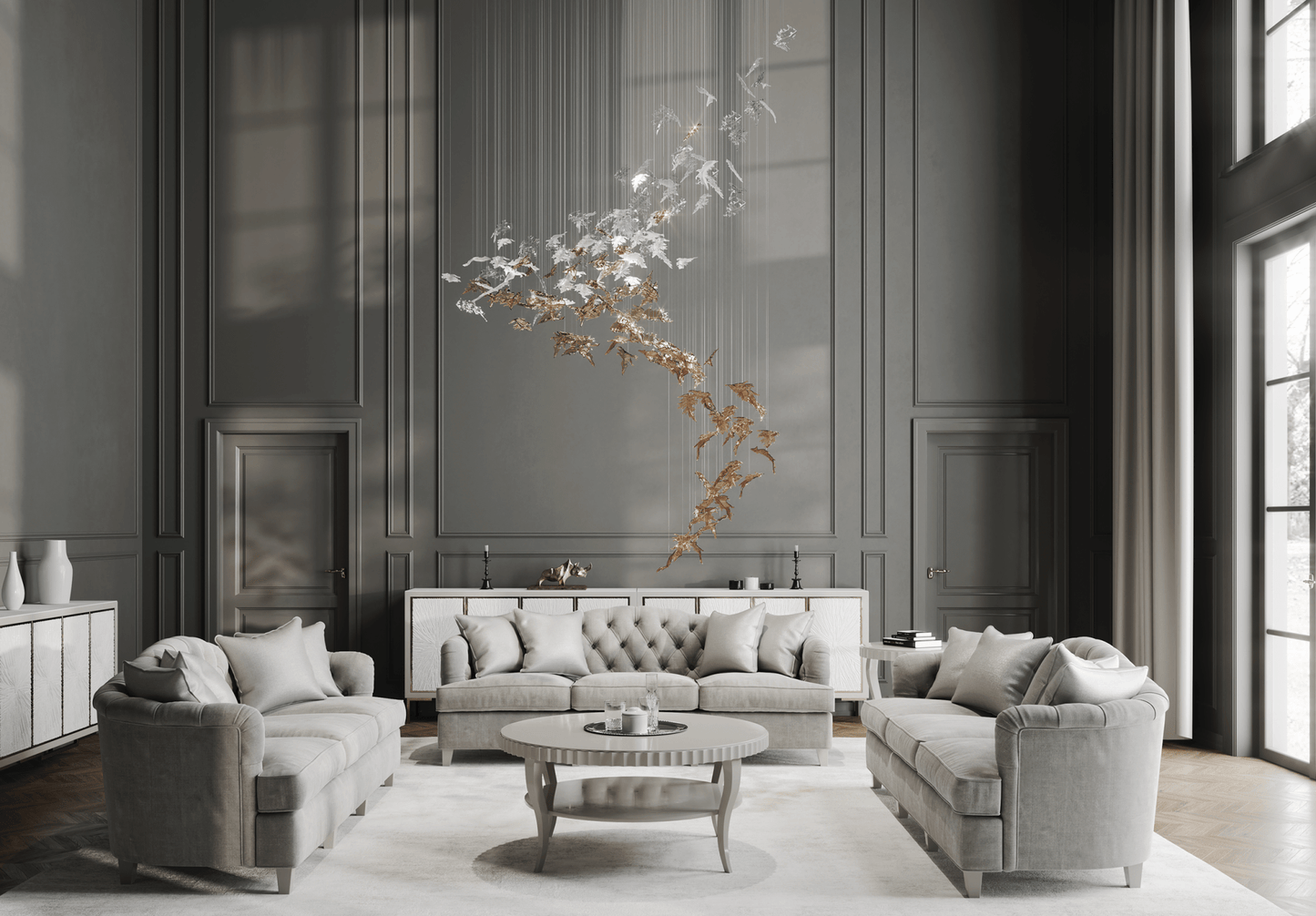 Luxury Cascading Glass Leaf Chandelier - Loonglight