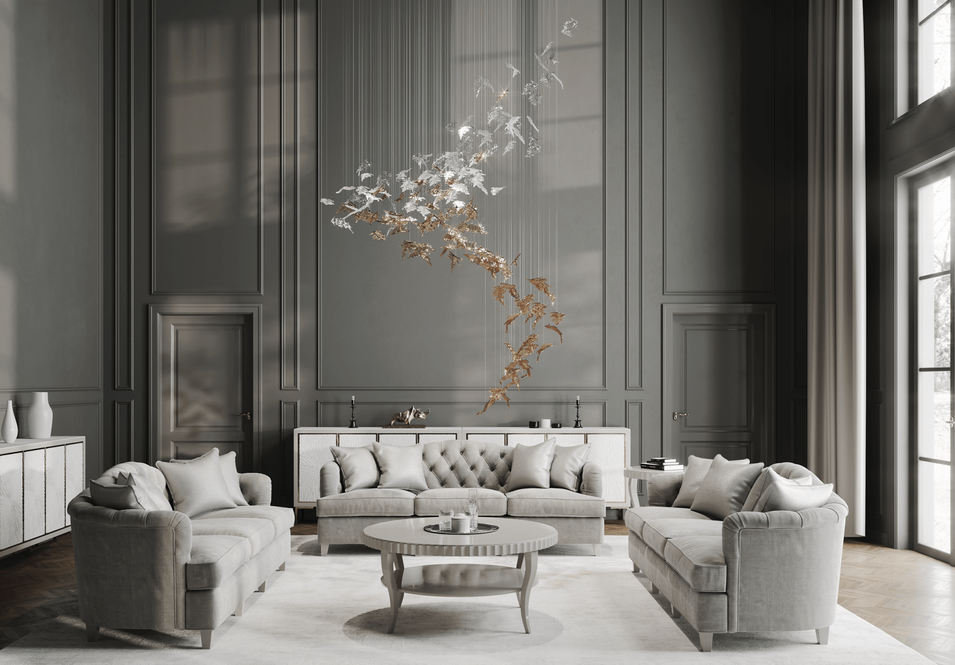 Luxury Cascading Glass Leaf Chandelier - Loonglight