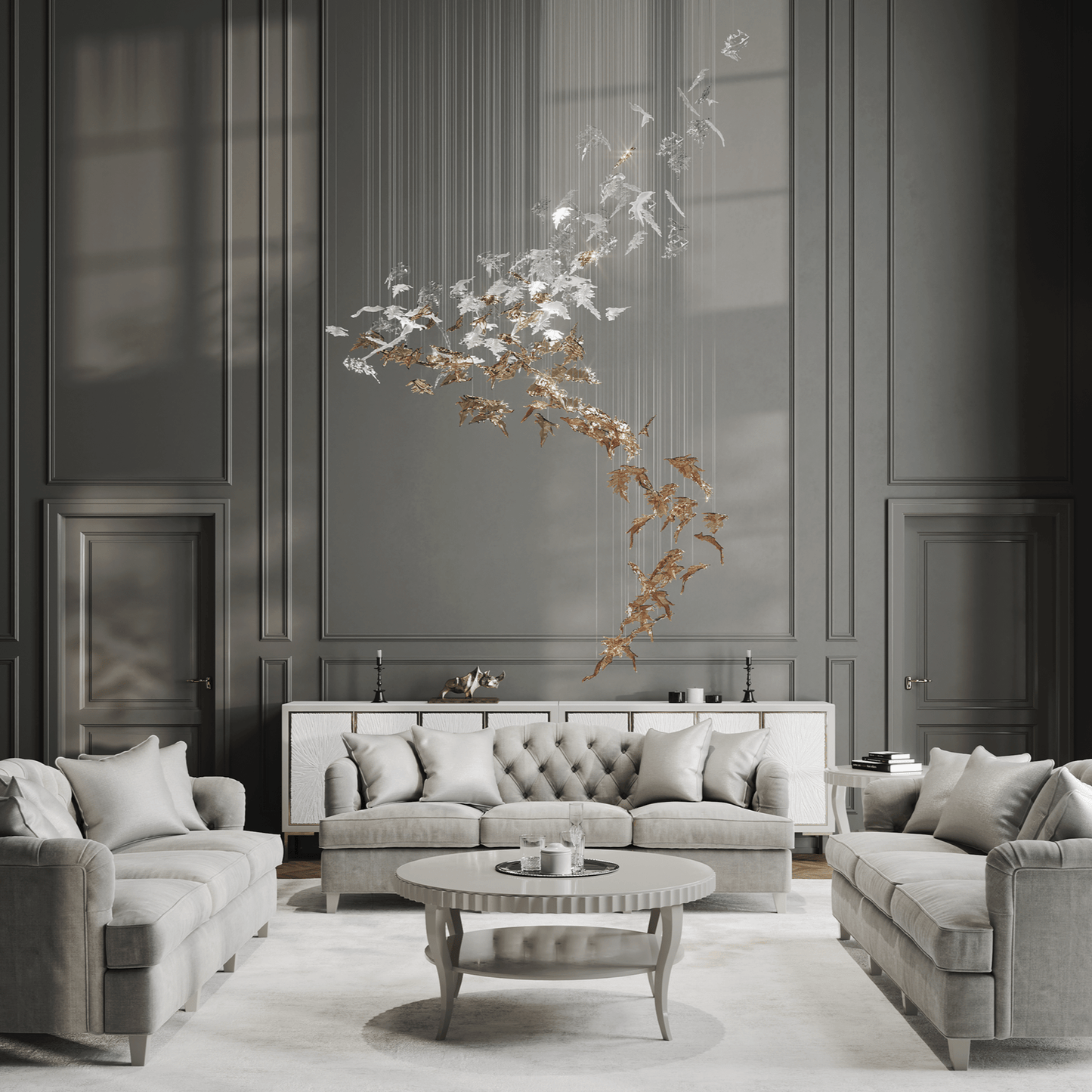 Luxury Cascading Glass Leaf Chandelier - Loonglight