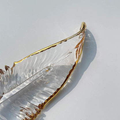 Gold Edged Glass Feather Pendant