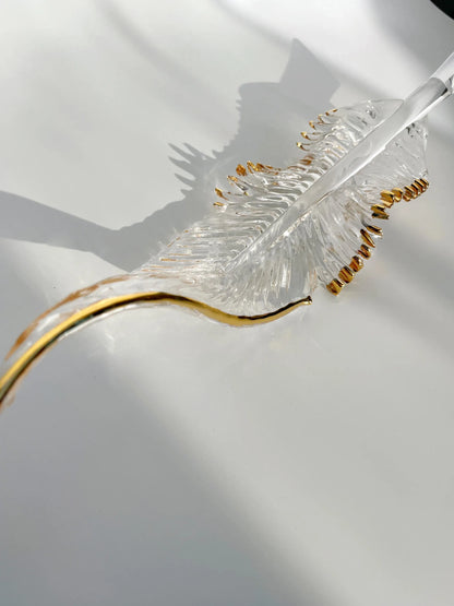 Gold Edged Glass Feather Pendant