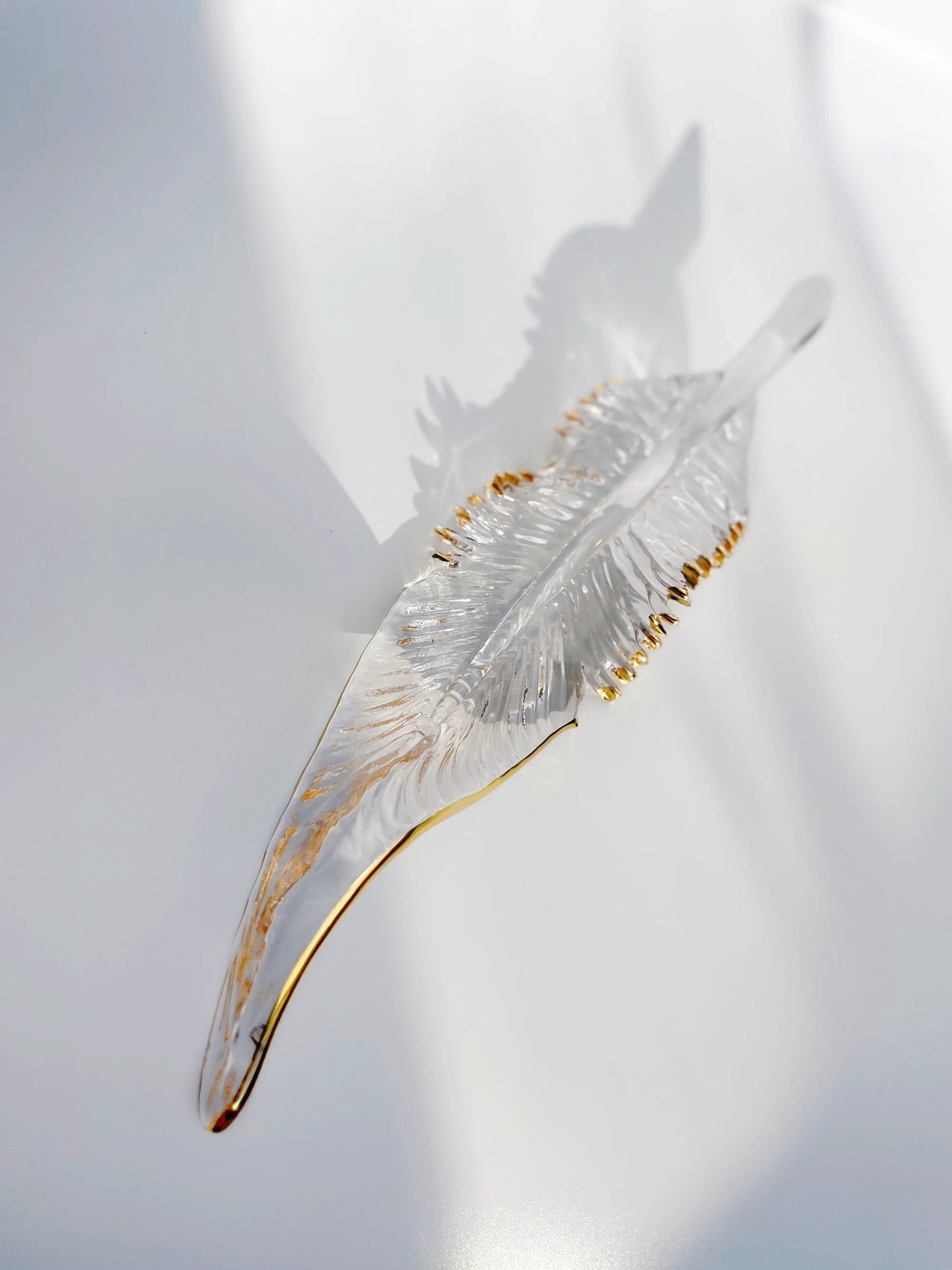 Gold Edged Glass Feather Pendant