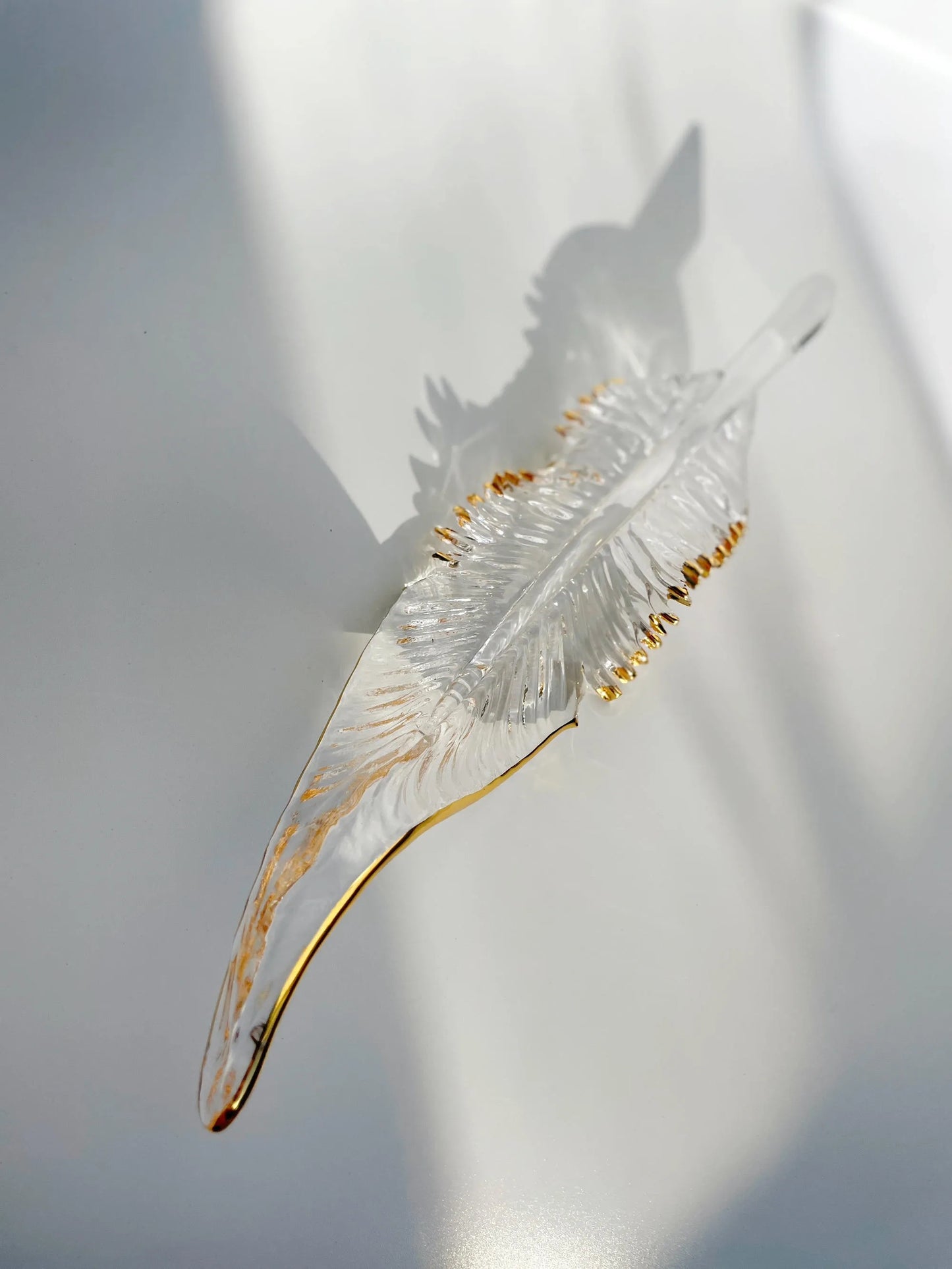 Gold Edged Glass Feather Pendant