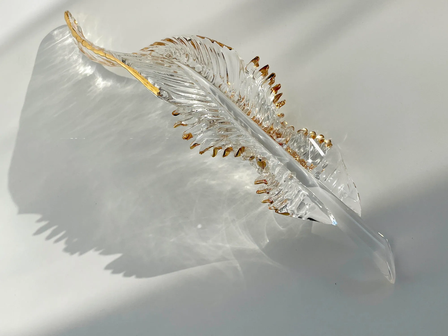 Gold Edged Glass Feather Pendant