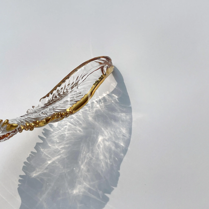 Gold Edged Glass Feather Pendant