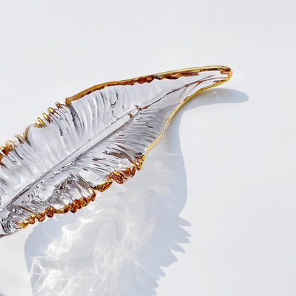 Gold Edged Glass Feather Pendant