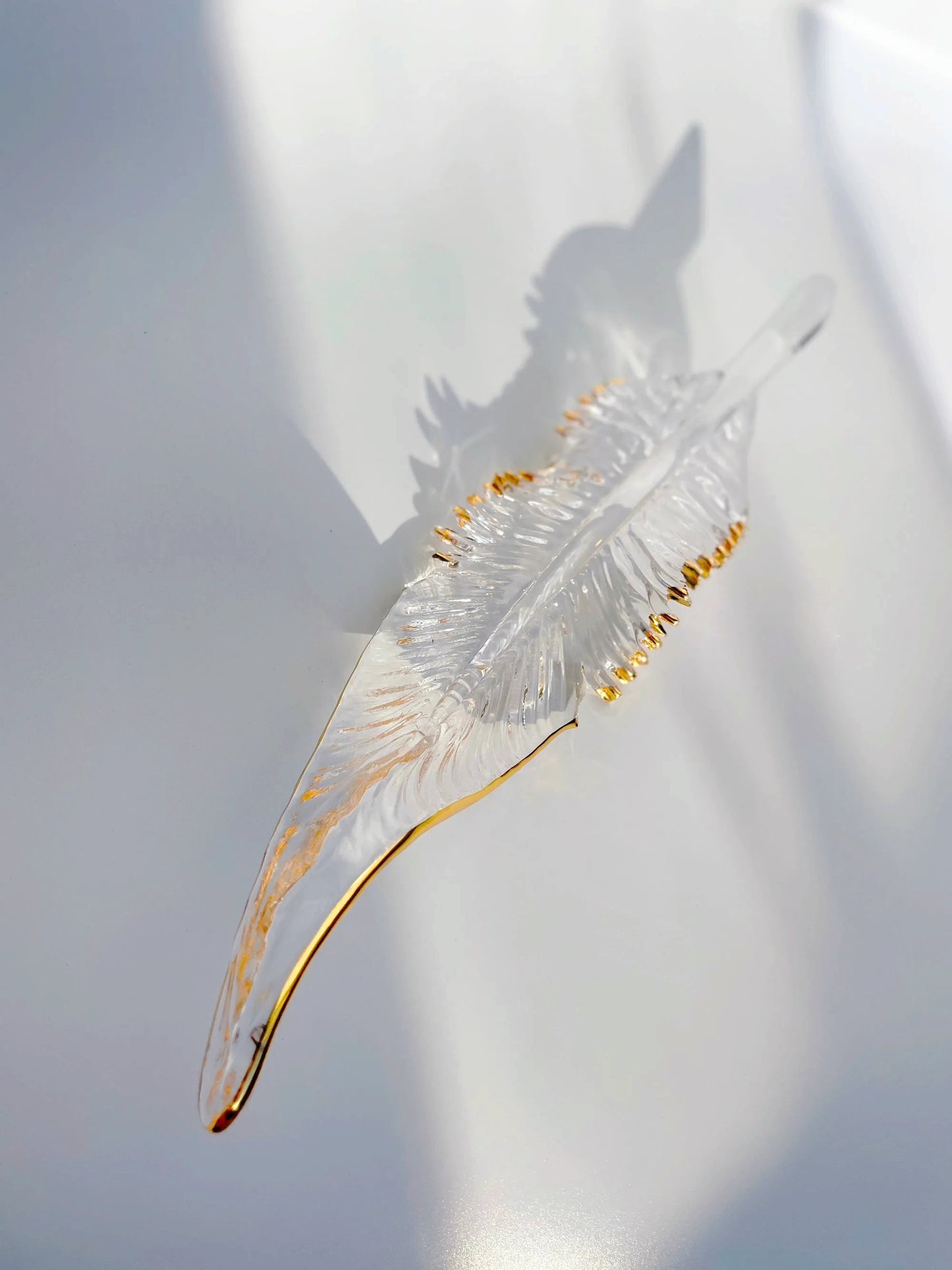 Gold Edged Glass Feather Pendant