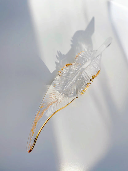 Gold Edged Glass Feather Pendant