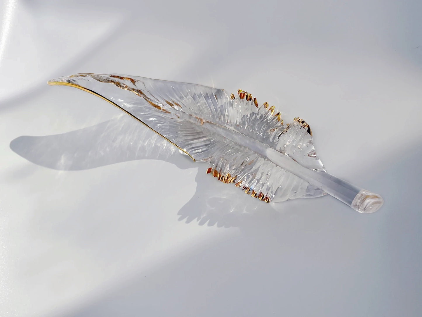 Gold Edged Glass Feather Pendant