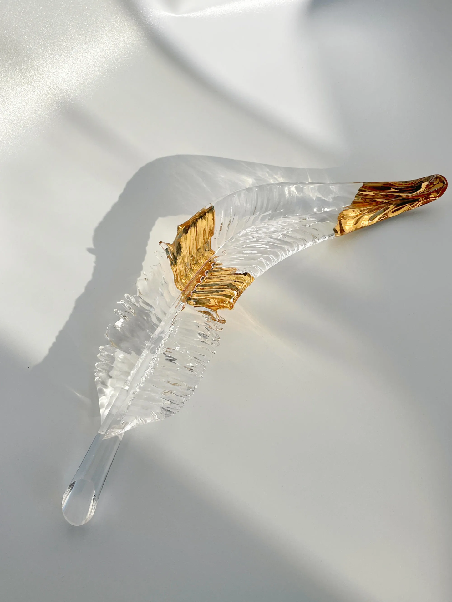 Gold Ring Glass Feather Pendant