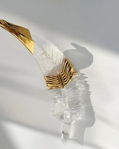 Gold Ring Glass Feather Pendant