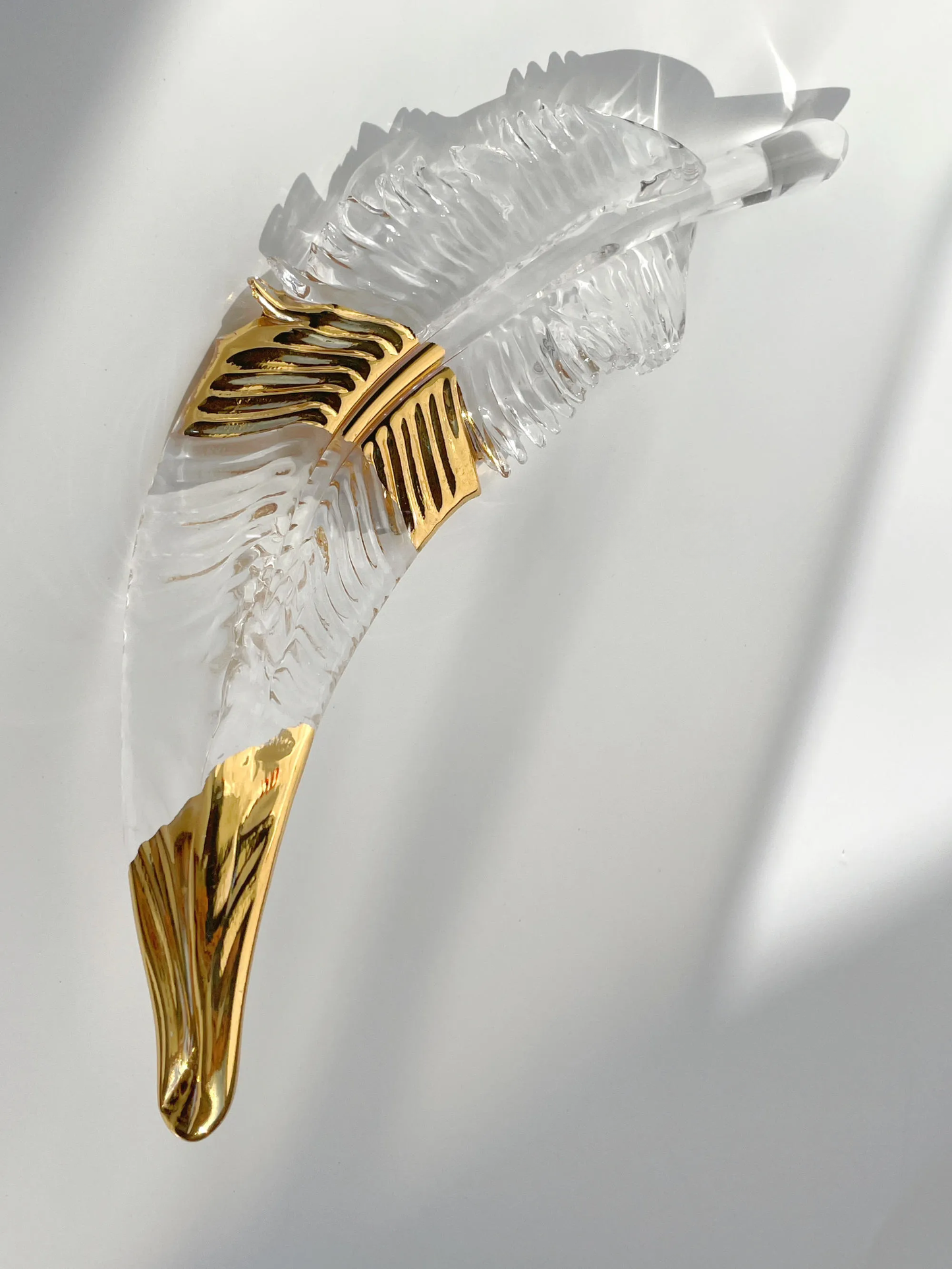 Gold Ring Glass Feather Pendant