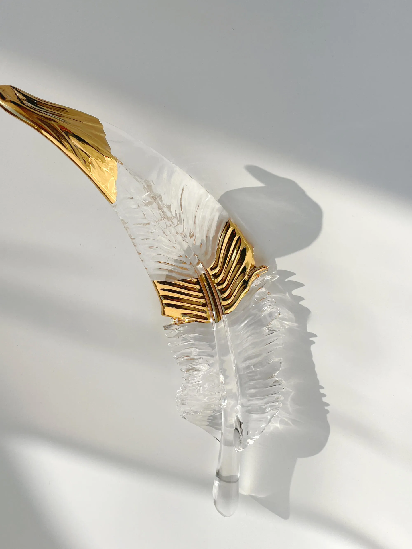 Gold Ring Glass Feather Pendant