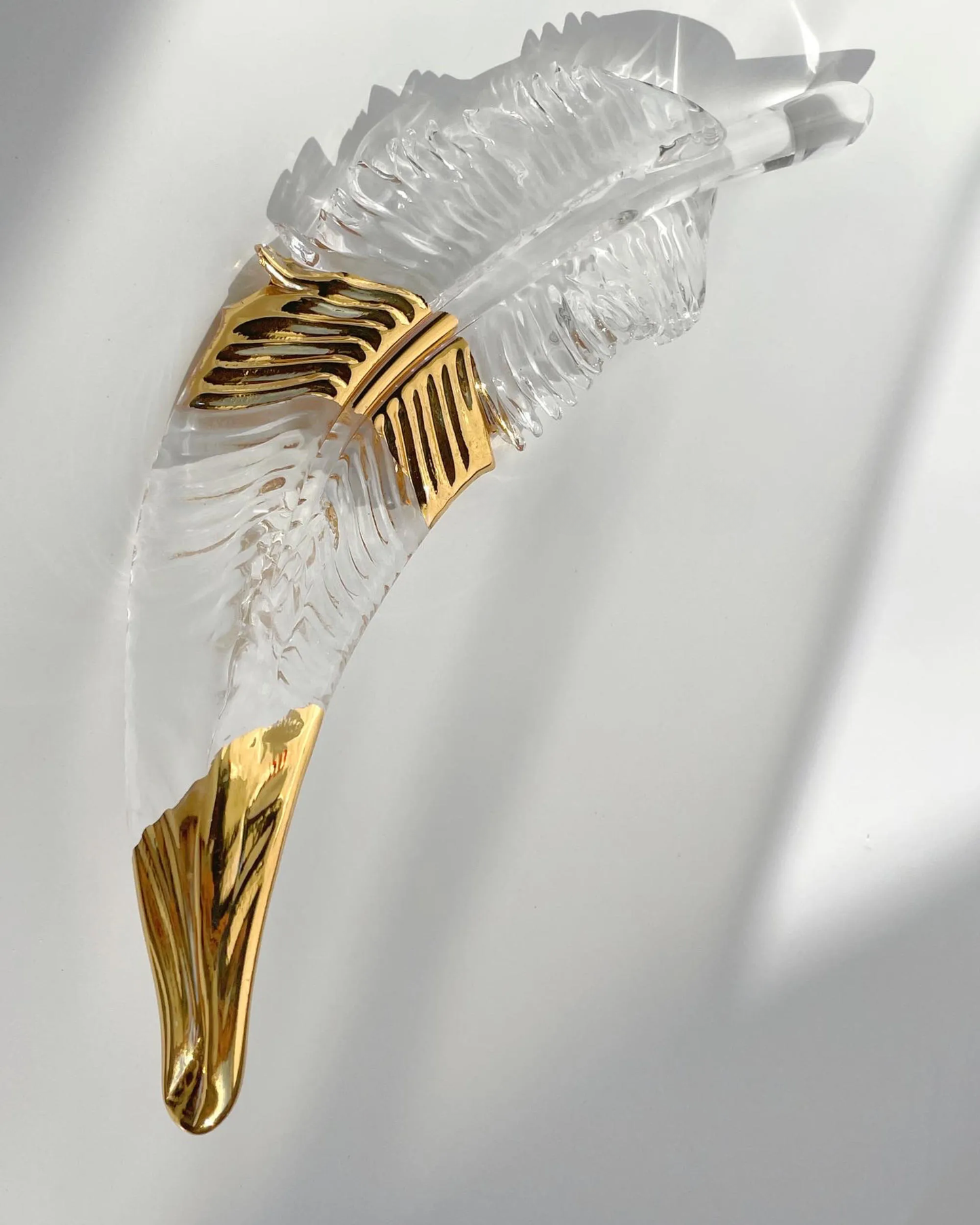 Gold Ring Glass Feather Pendant