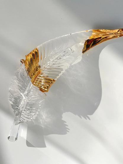 Gold Ring Glass Feather Pendant