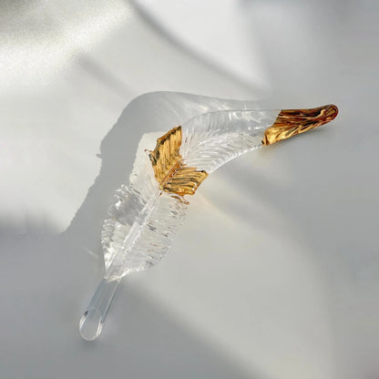 Gold Ring Glass Feather Pendant